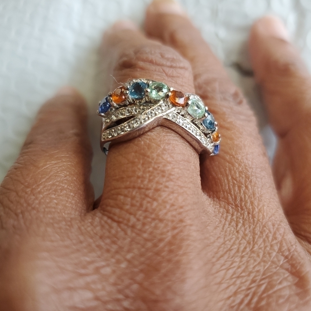 Kyanite and Zircon Infinity Crossover Ring Size 7 - Picture 5 of 6